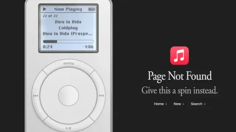 Apple lança iPod de primeira geração jogável na página 404 do Apple Music