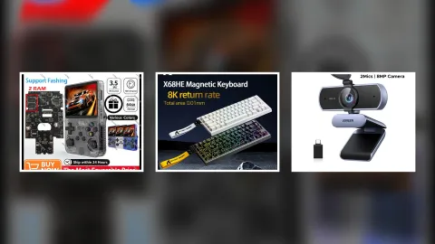 Console retrô R36S por R$ 189,59 e teclado magnético Attack Shark no Garimpo Gamer