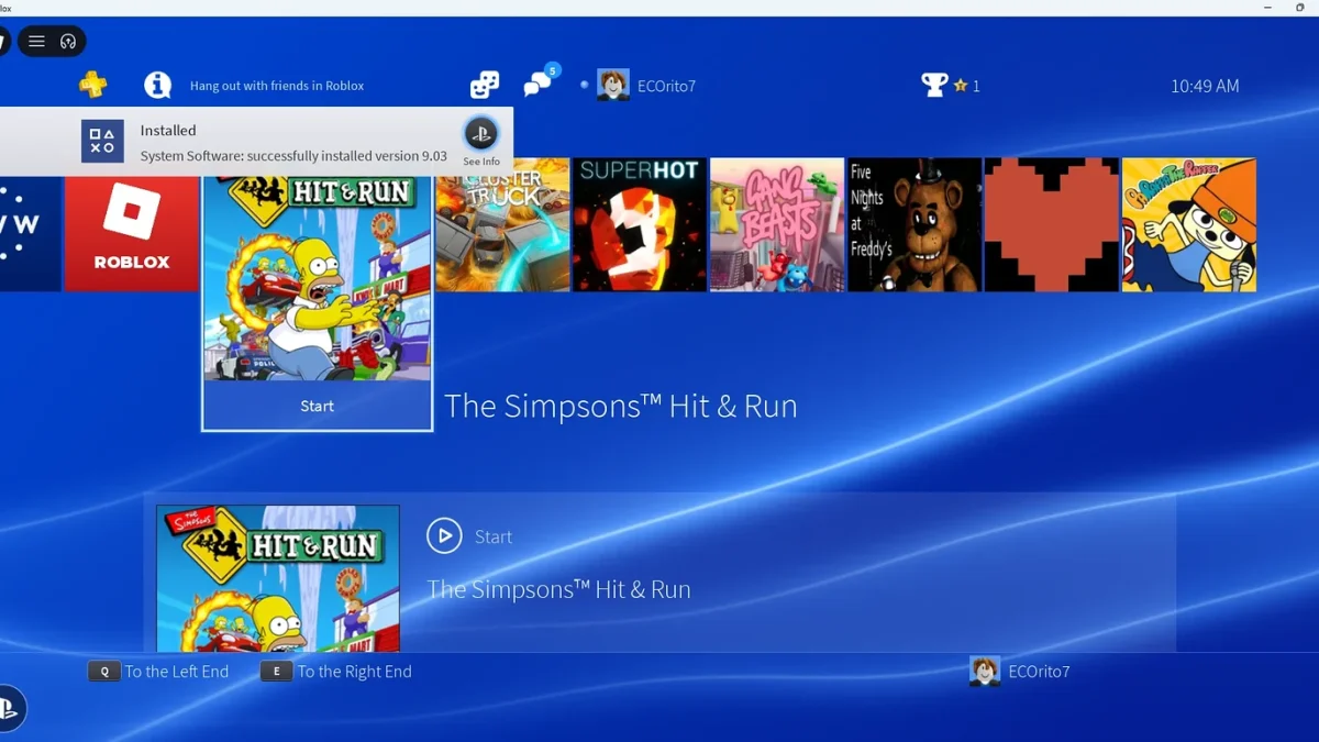 Experiência no Roblox recria menu do PS4 com jogos clássicos