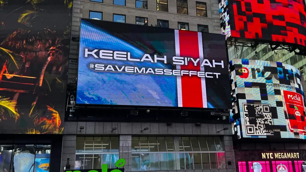 Fãs de Mass Effect compram outdoor em Times Square com #SaveMassEffect e planejam novas ações