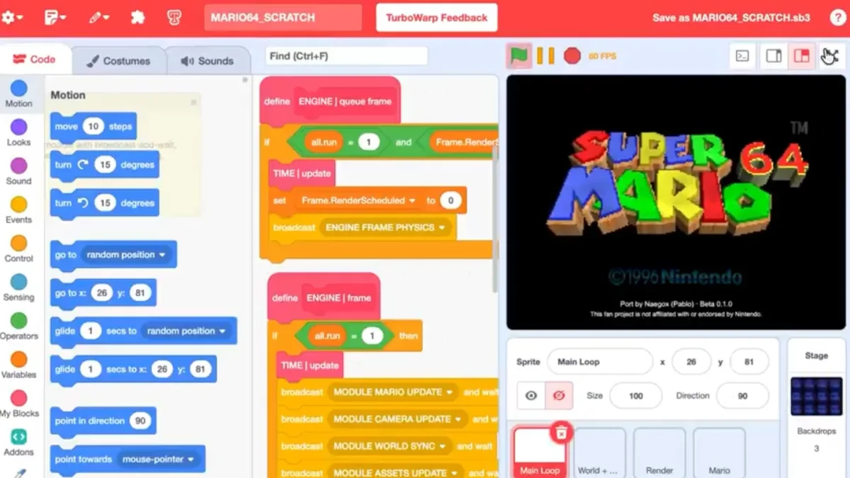 Super Mario 64 ganha versão jogável no Scratch com quatro estrelas disponíveis